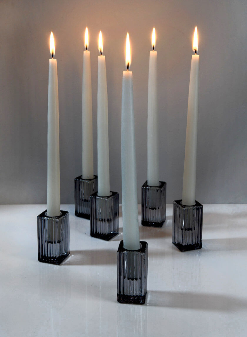 3in Square Smoke Fluted Glass Candlestick Decor Jamaligarden