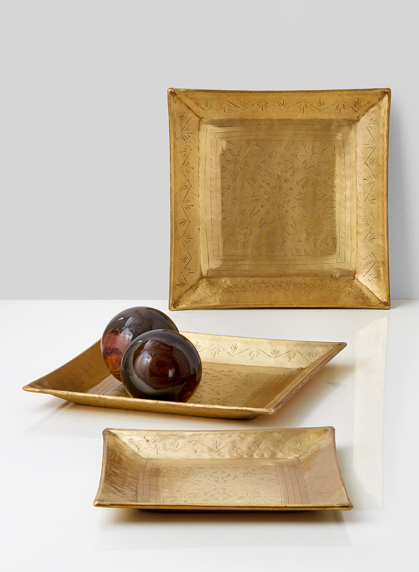 10in &amp; 12 ½in Square Antique Brass Trays Decor Jamaligarden