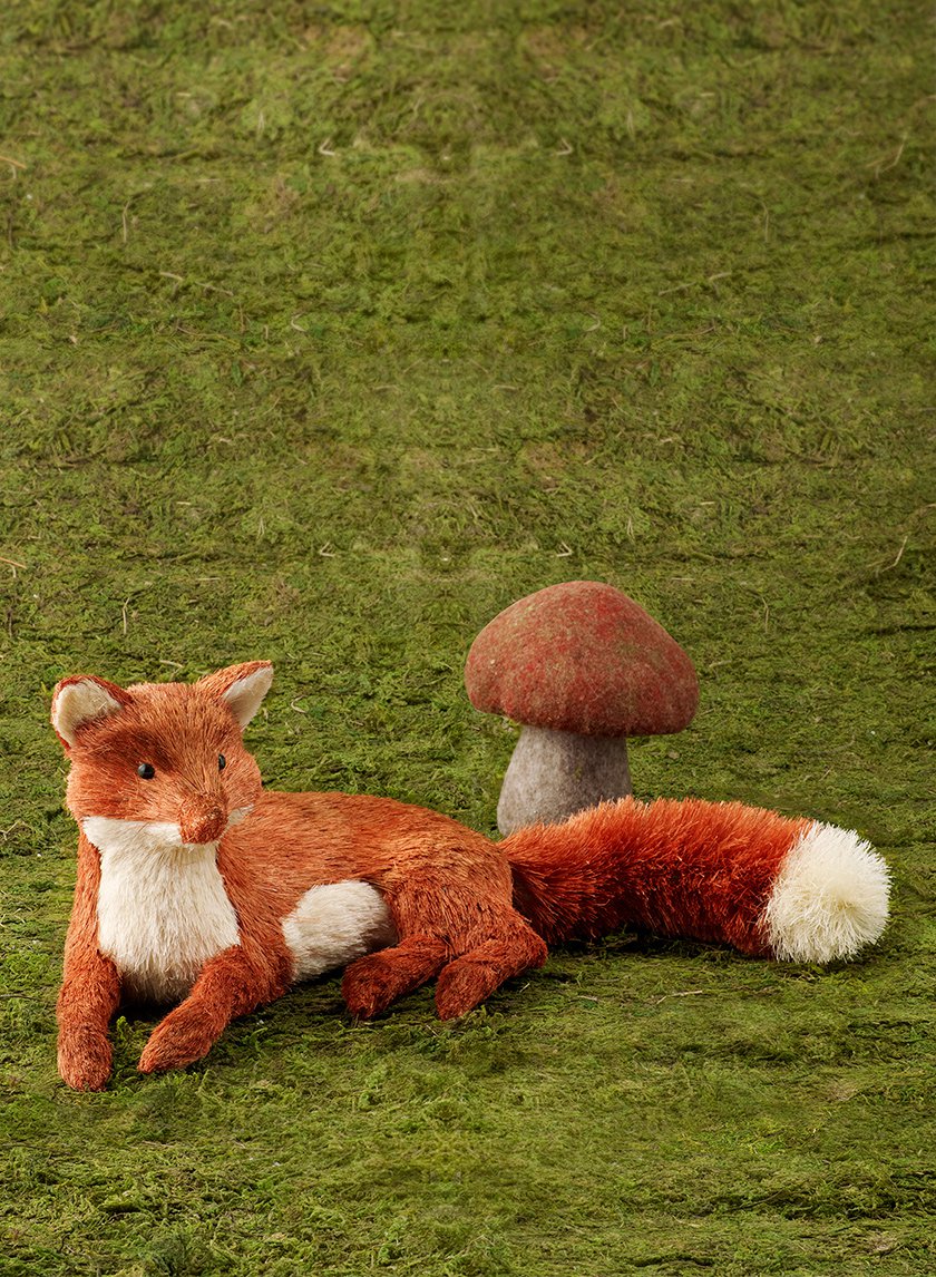20in Long Diameter Straw Fox & Felt Mushroom Decor Jamaligarden