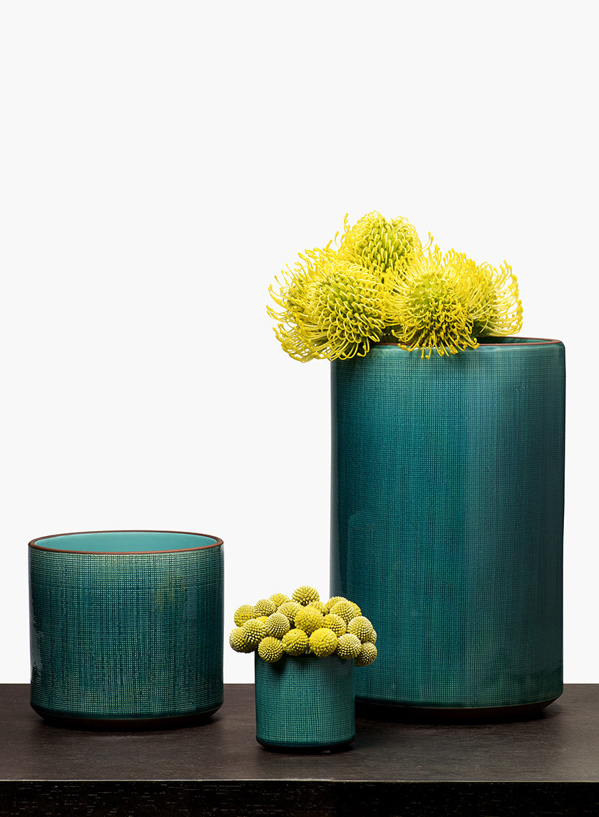 3in Tall Teal Linen Ceramic Cylinder Vase Decor Jamaligarden