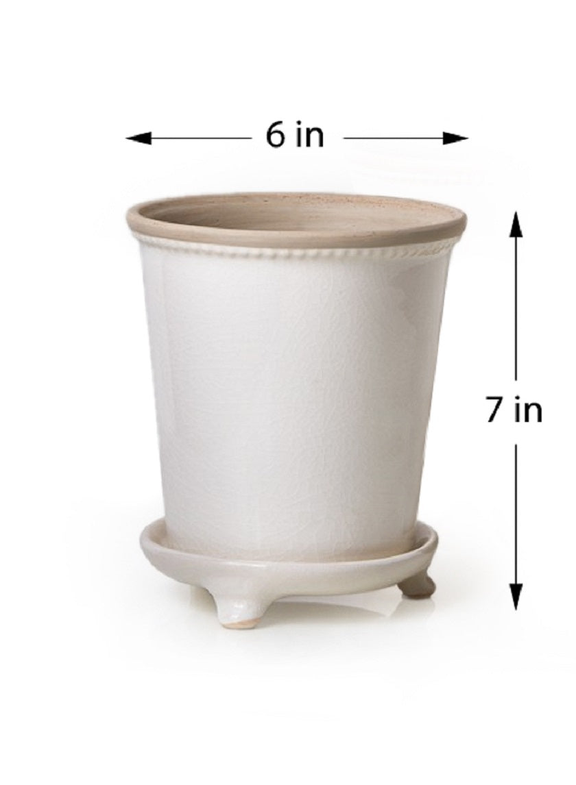 7in Tall Crackled White Ceramic Pot &amp; Saucer Decor Jamaligarden