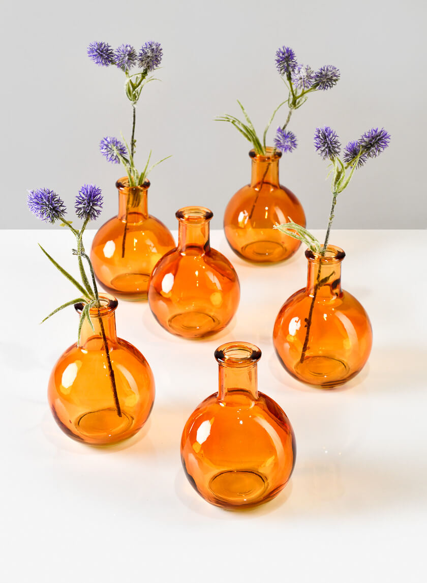 4in Tall Amber Ball Bud Glass Vase Decor Jamaligarden