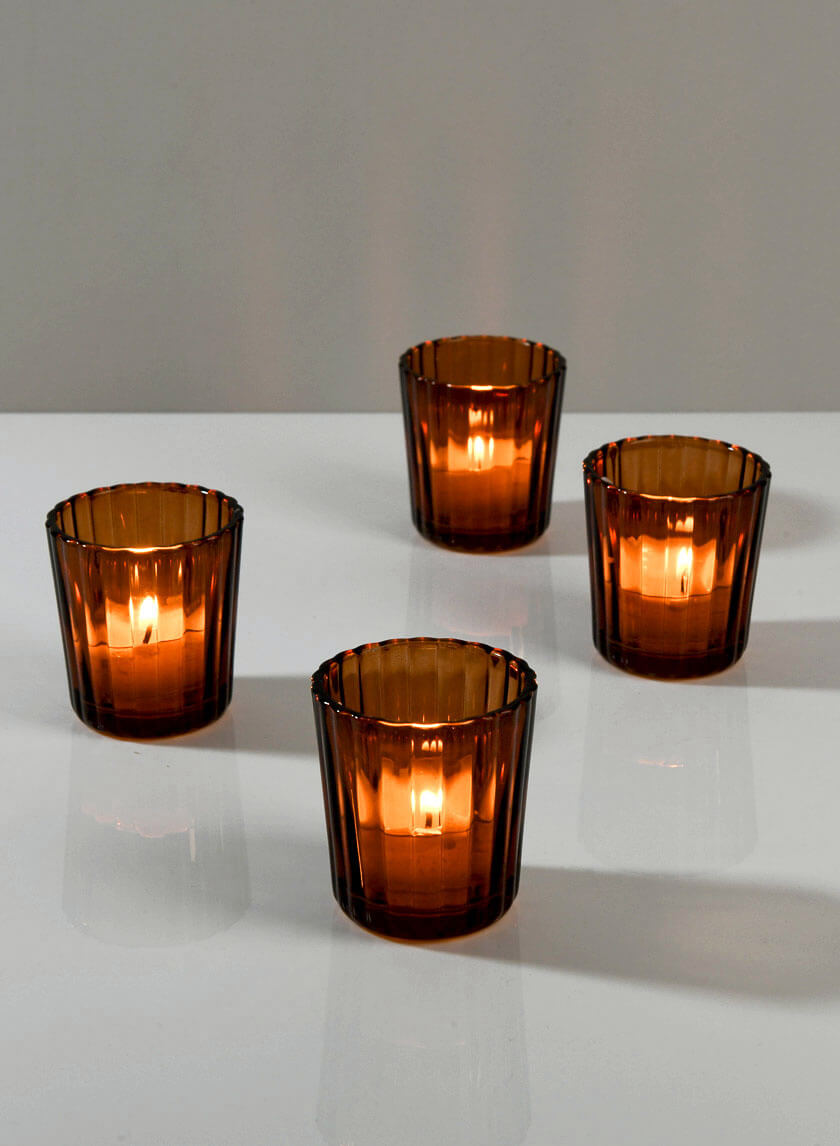 2.5in Tall Dark Amber Fluted Glass Votive Holder Decor Jamaligarden
