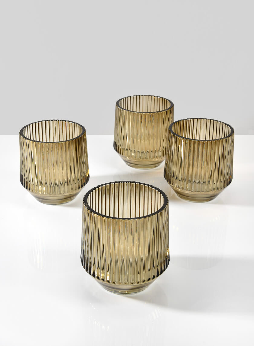 4in Tall Ola Pleated Glass Candleholder, Large Decor Jamaligarden