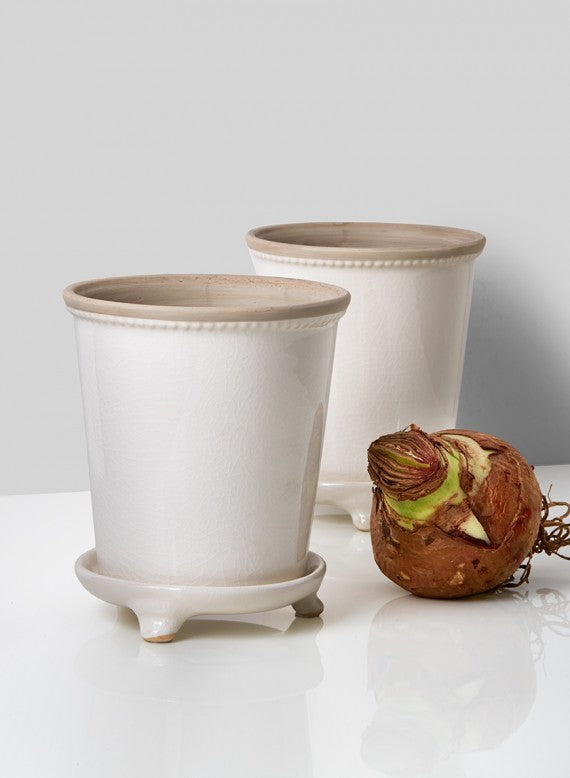 7in Tall Crackled White Ceramic Pot &amp; Saucer Decor Jamaligarden