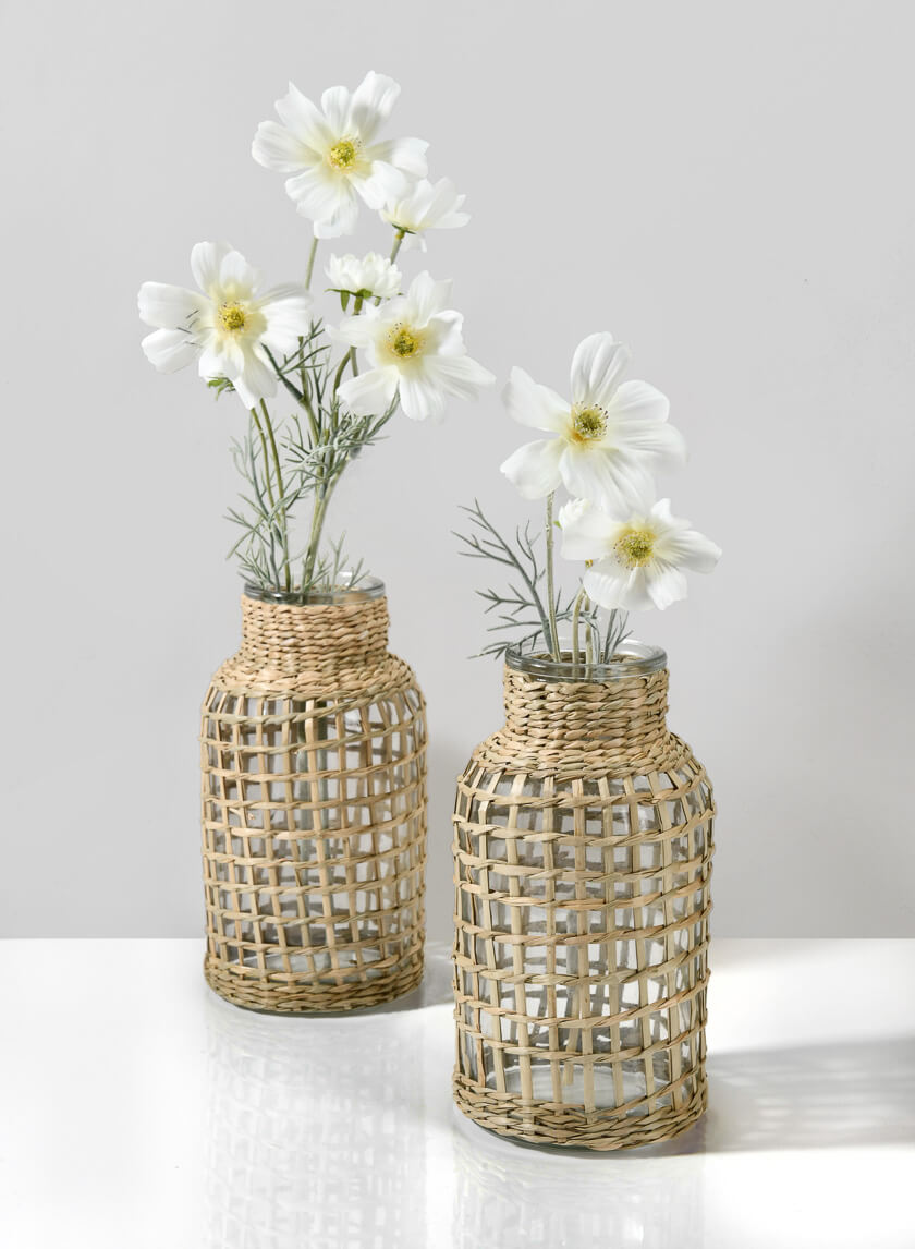 8in Tall Los Cabos Rattan Glass Vases Decor Jamaligarden