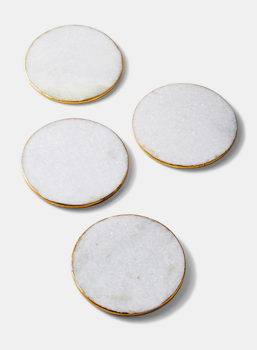 4in Wide Marble Coaster with Gold Edge, Set of 4 Decor Jamaligarden