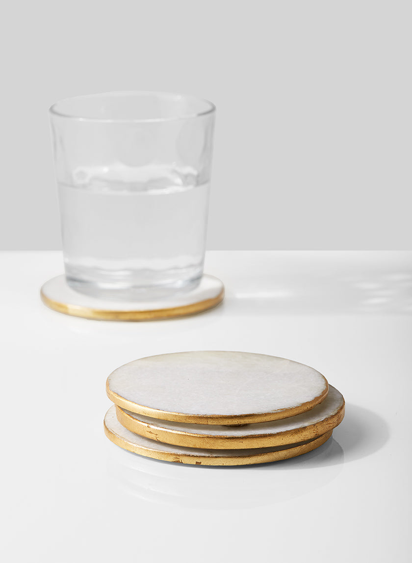4in Wide Marble Coaster with Gold Edge, Set of 4 Decor Jamaligarden