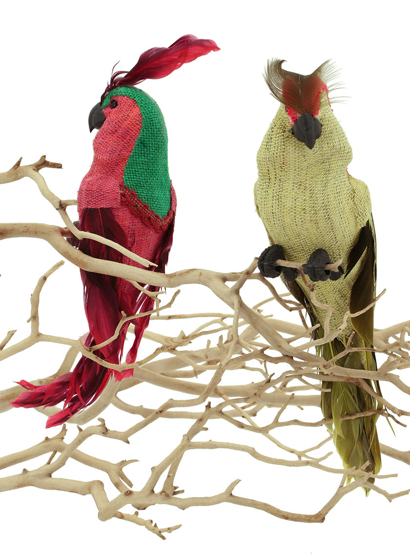11in Long Red &amp; Yellow Burlap Parrots Decor Jamaligarden